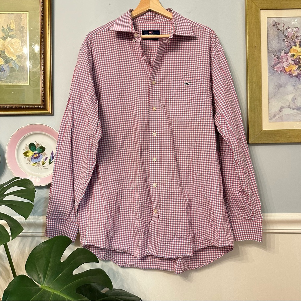 Vineyard Vines Mens Pink Blue Checkered Shirt Large Classic Tucker Preppy - Picture 1 of 5
